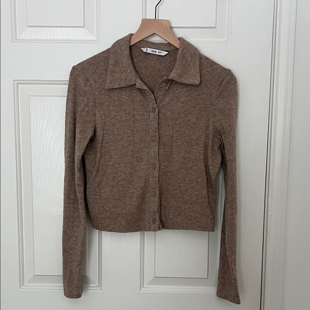 Mango medium brown cropped cardigan soft